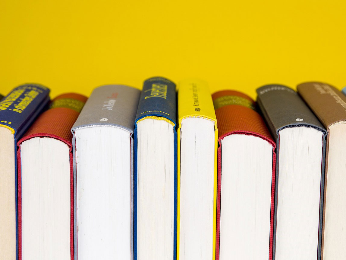 Böcker står uppradade.