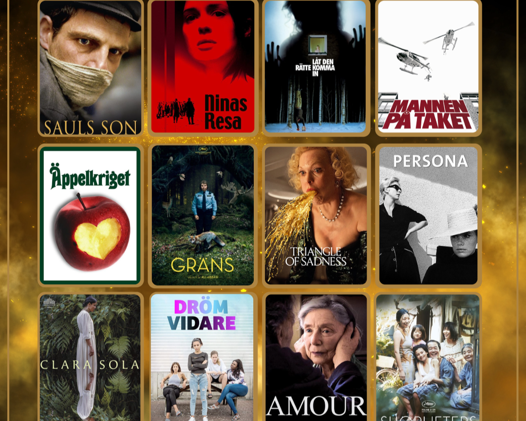 Affisch med bilder på olika DVD-omslag till filmer.