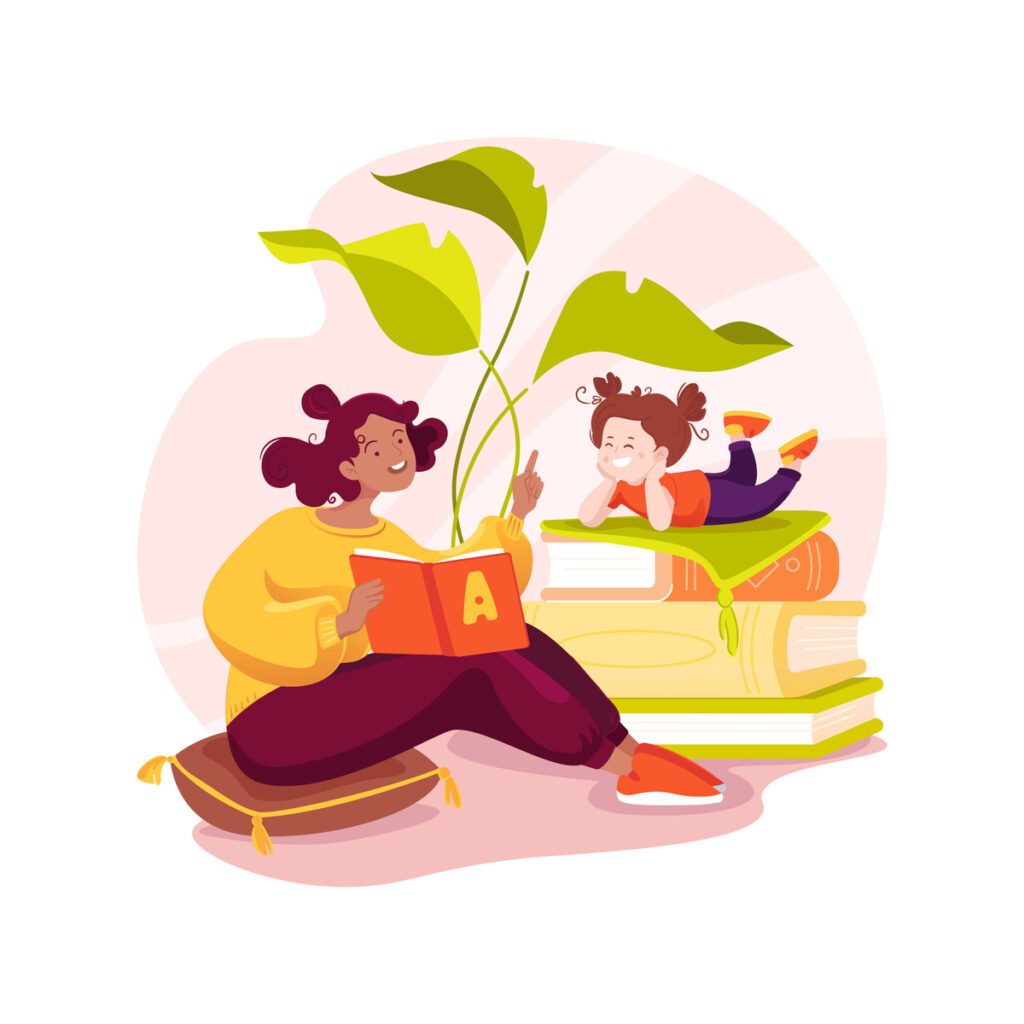 En kvinna läser för ett barn.