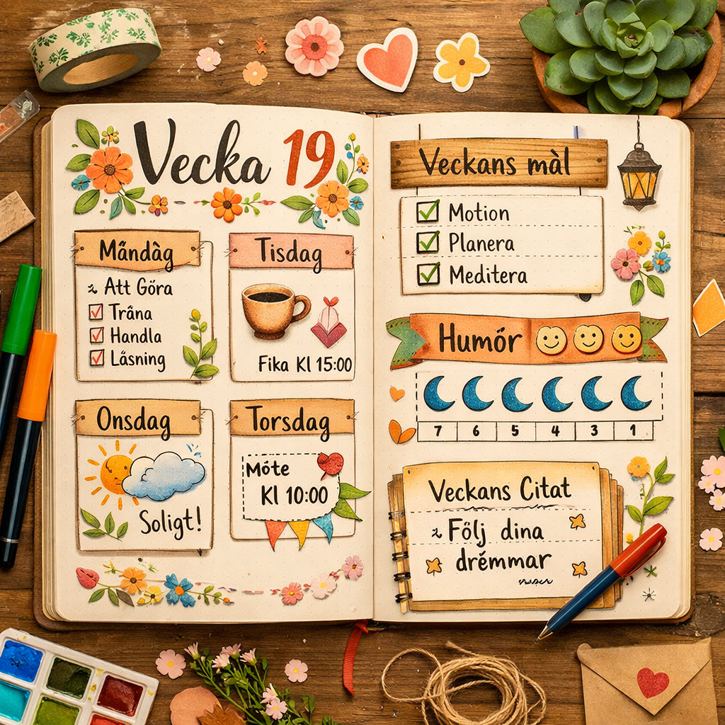 Förslag på en bullet journal.