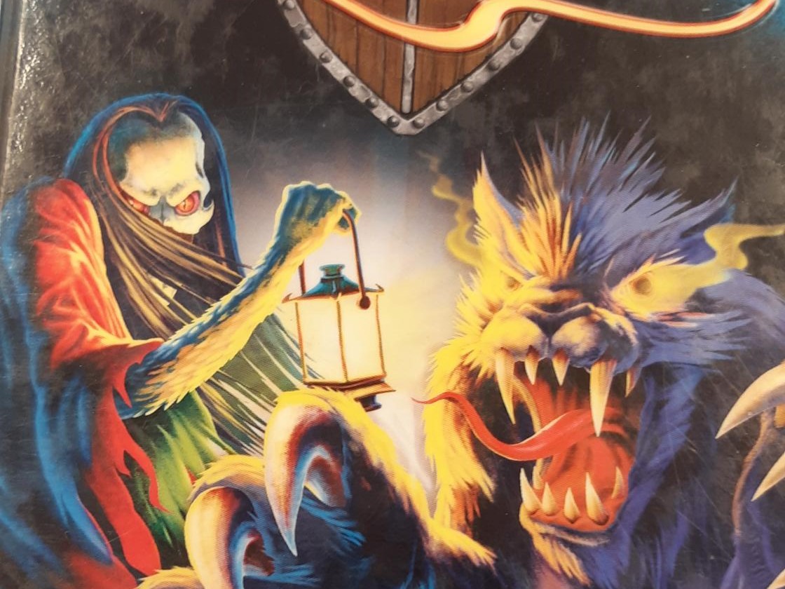 Monster med lykta och odjur med rykande ögon och vassa klor och tänder