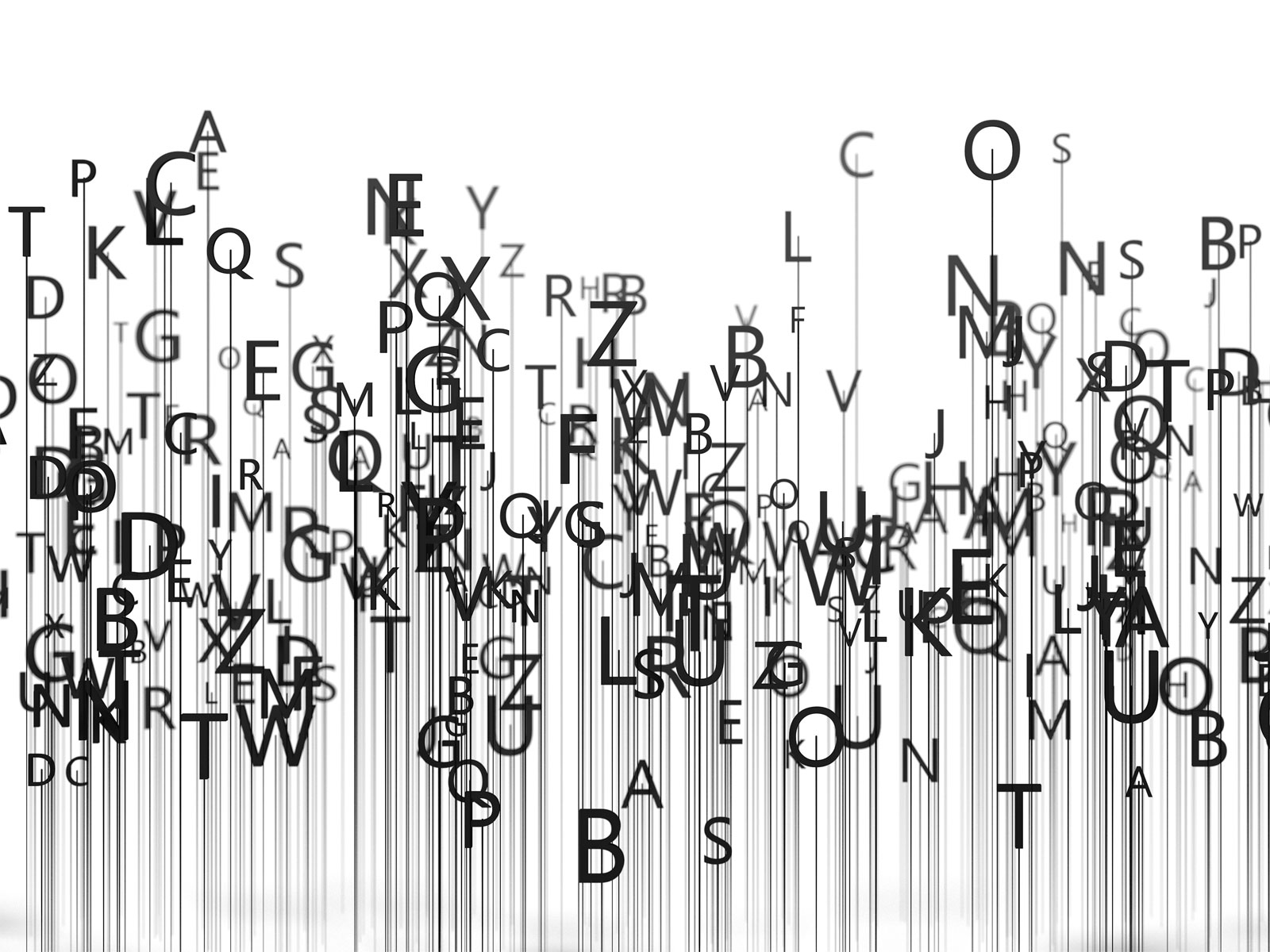 Bokstäver som faller i vertikala streck.