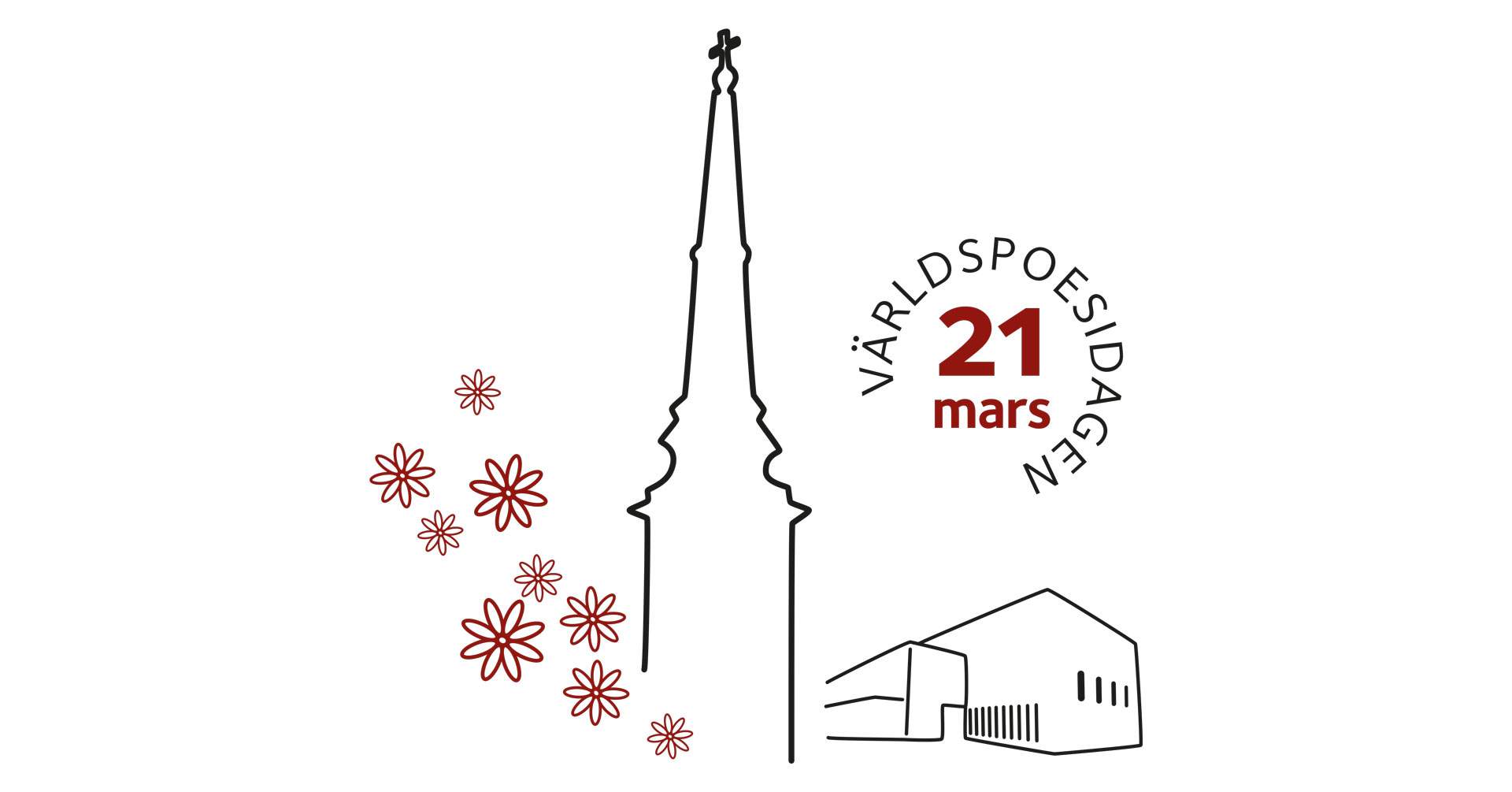 Världspoesidagen 21 mars. En tecknad bild av domkyrkan.