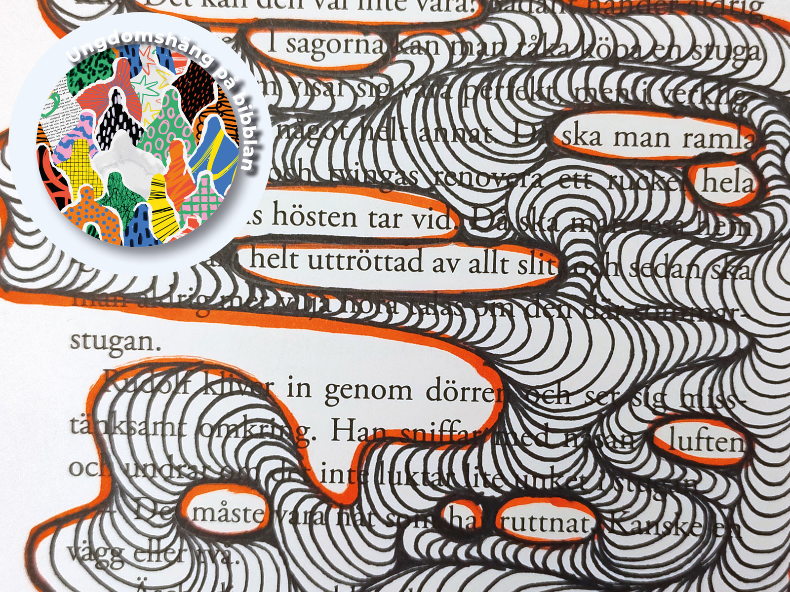 Mönster på en boksida som lyfter ut ord till en dikt.