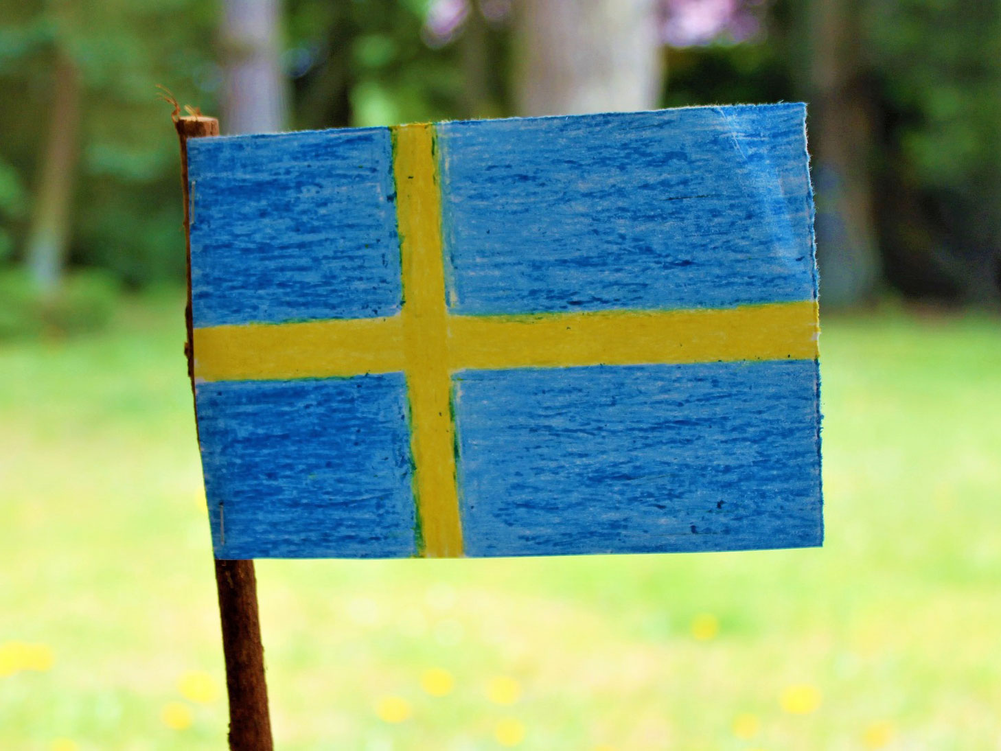 En hemmagjord sverigeflagga.