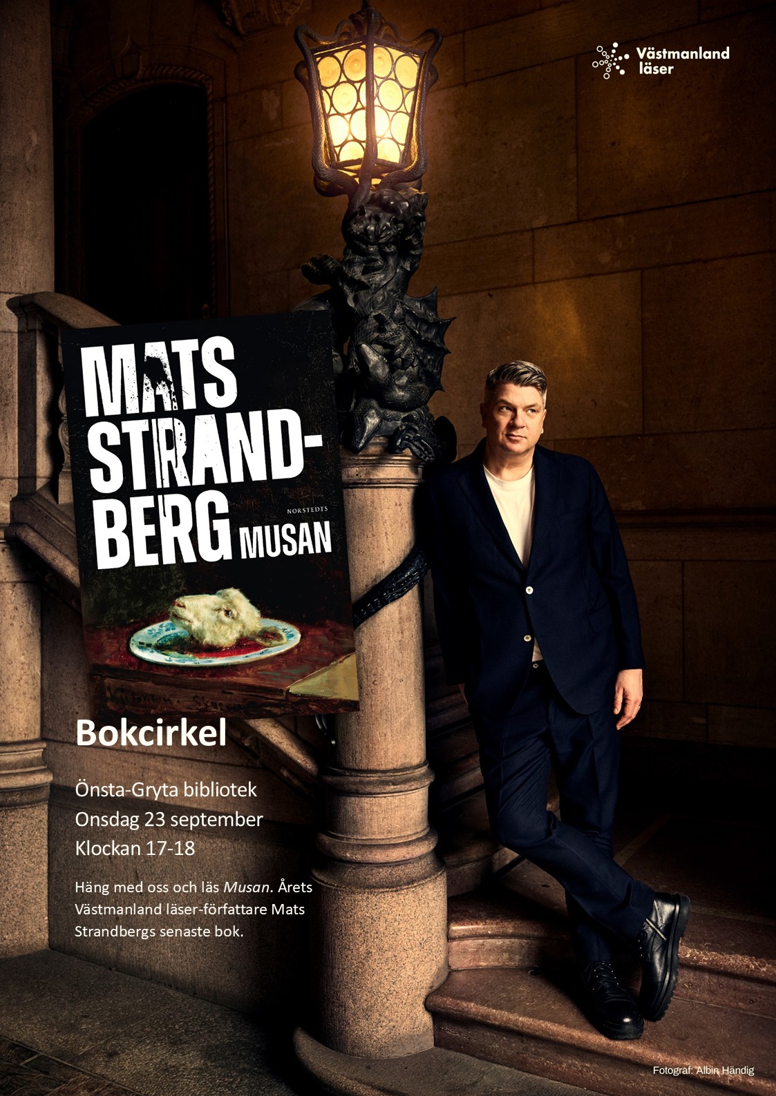 Bild på affisch med författaren Mats Strandberg