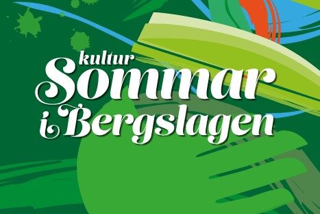Texten Kultursommar i Bergslagen över gran bakgrund med olika former, bland annat en hand och ett öga.