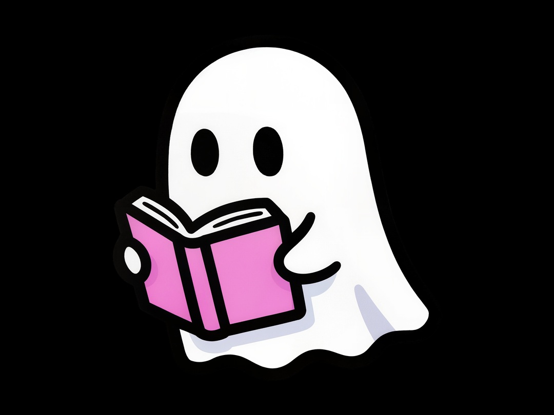 Ett animerat spöke läser en bok